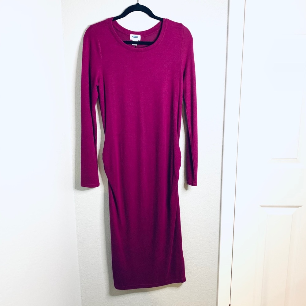 Maternity Berry Fitted Long Sleeve Dress